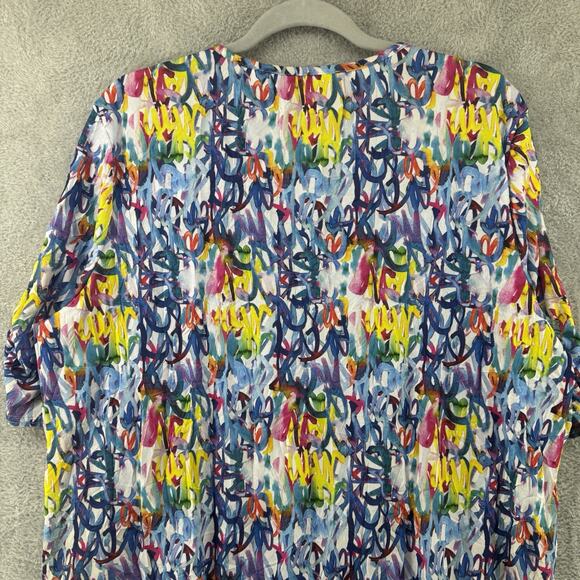 SNOSKINS Top Womens XL Blue Stretch Tie Hem V- Neck Elbow Sleeve Art to Wear - Picture 8 of 13